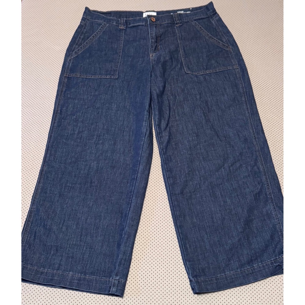 Nicole Miller Soho High Rise Wide Leg Crop Jeans Dark Wash Denim Womens 12